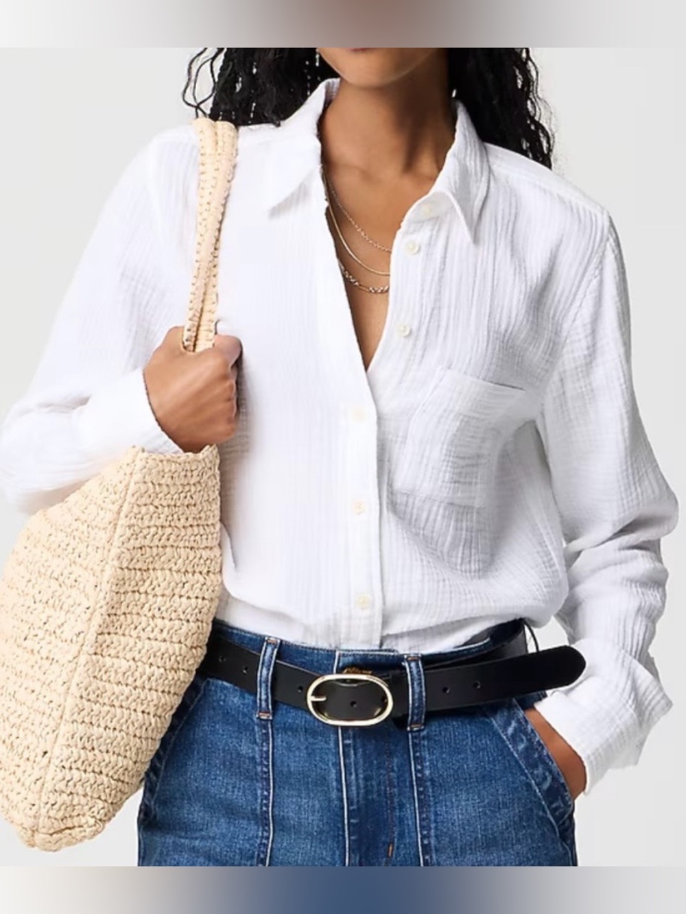 ▪️J. CREW White Double Gauze Button-Up Shirt - Small